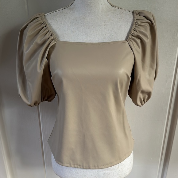 Boston Proper Faux Leather Puff Sleeve top! So cute - Picture 5 of 8